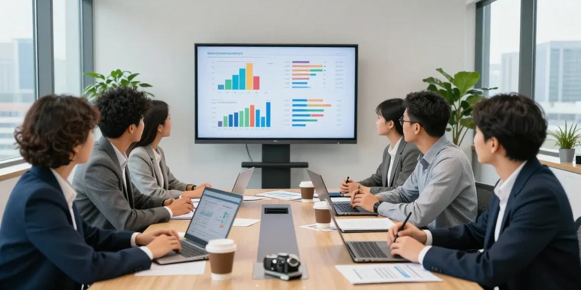 Team discussing business energy prices in a modern office environment with charts and laptops.