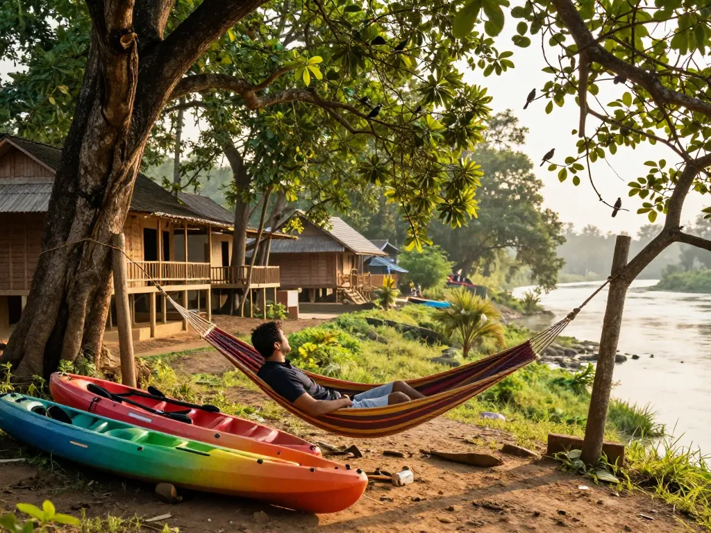 Explore the tranquil riverside resort in Dandeli with lush greenery and adventure activities.