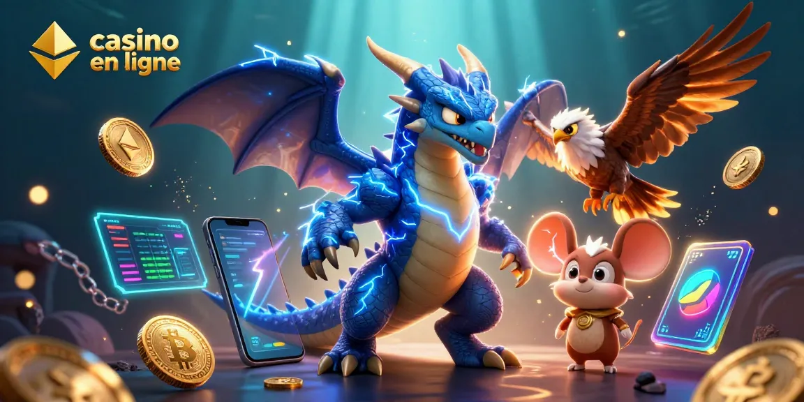 Explorez le meilleur casino en ligne avec un dragon de foudre et des éléments de crypto-monnaie.
