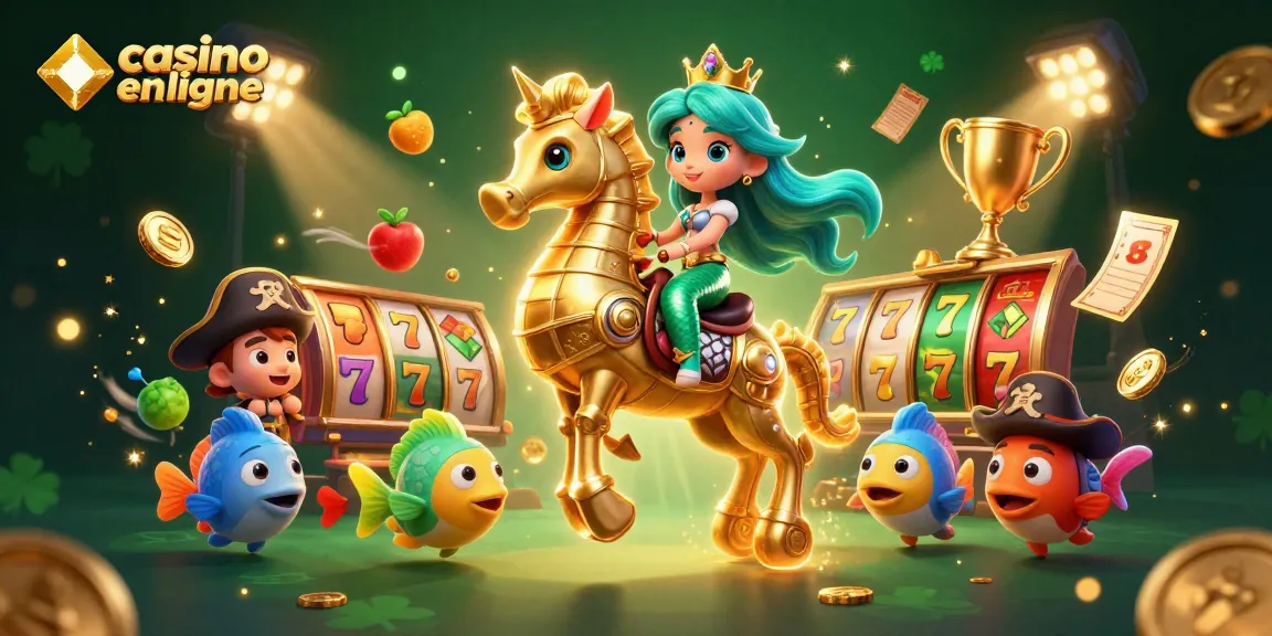 Venez découvrir un univers palpitant de casino en ligne avec notre illustration animée captivante entourée de jackpots et de symboles chanceux.