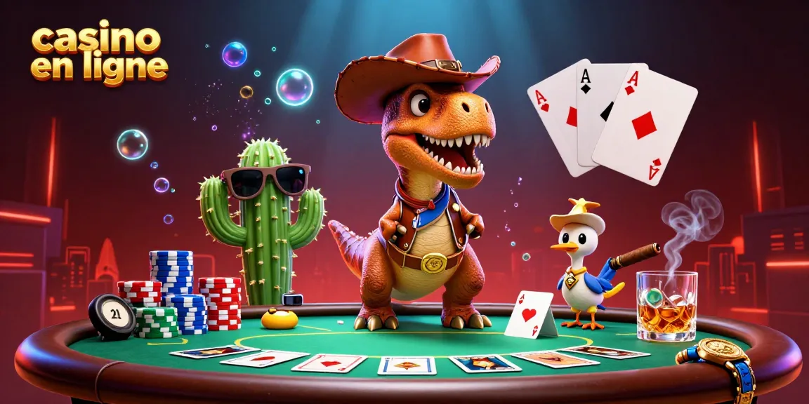 Casino en ligne : des jeux palpitants autour d'une table de poker avec un dinosaure et des amis.