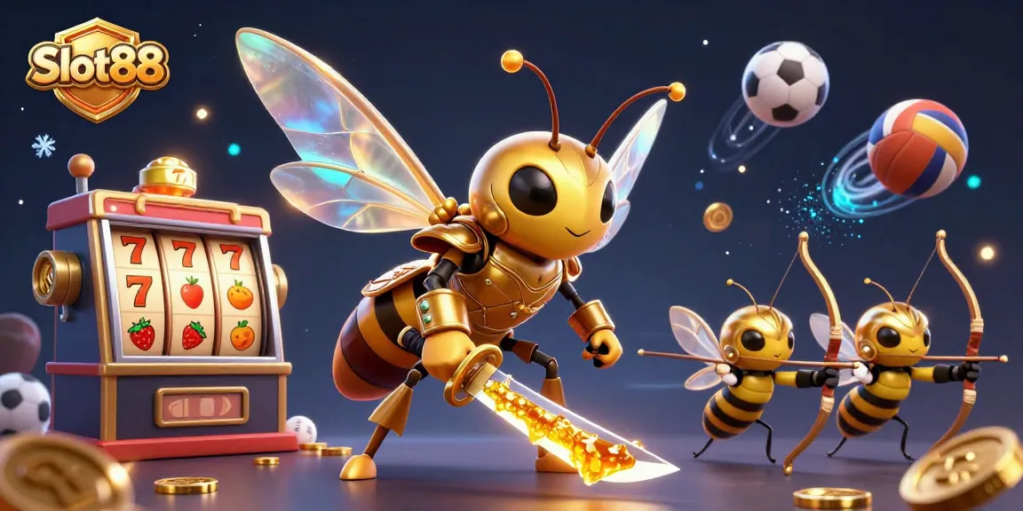 Engage with Slot88's exciting experience in a vibrant casino theme featuring rich slot elements and dynamic sports action.