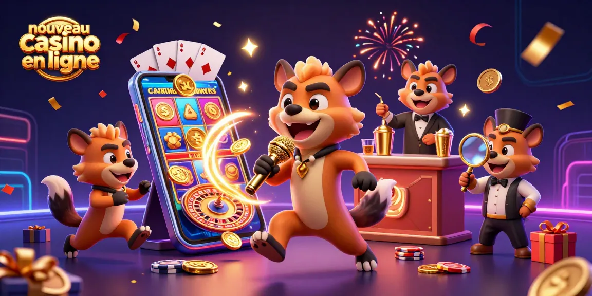 Animation colorée de hyènes dans un nouveau casino en ligne, illustrant une ambiance festive.