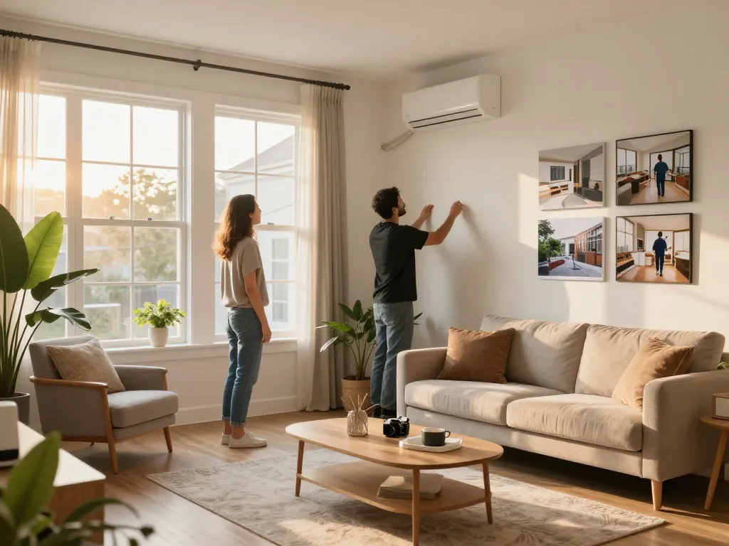 Townhouse Renovation featuring a cozy living room transformation with warm light.