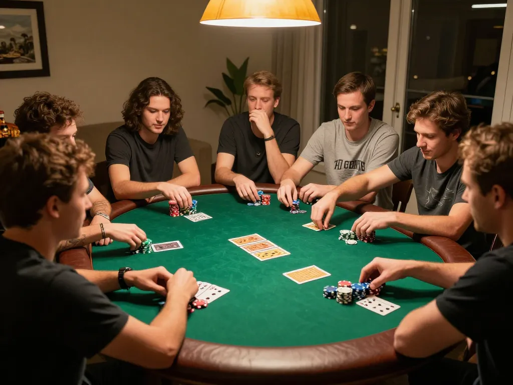 Engaged players at home poker game showcasing strategy and excitement on https://vk88.vc/ table