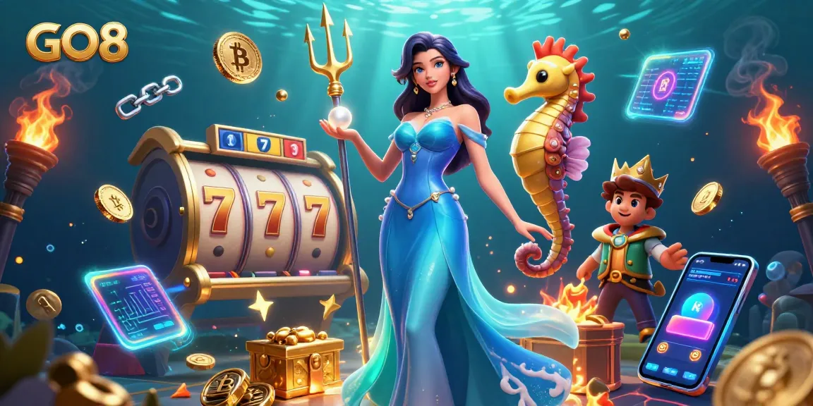 Engage in thrilling gameplay at GO8, showcasing a stunning underwater casino scene with vibrant characters and elements.