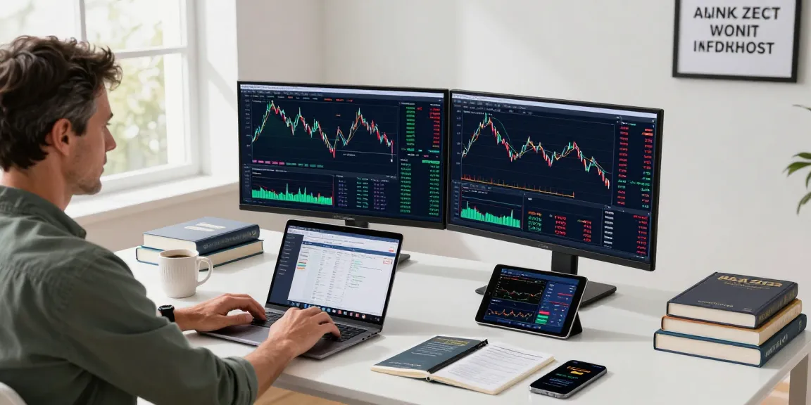 Trader using the NAGA2000 trading platform in a modern home office for dynamic market analysis.