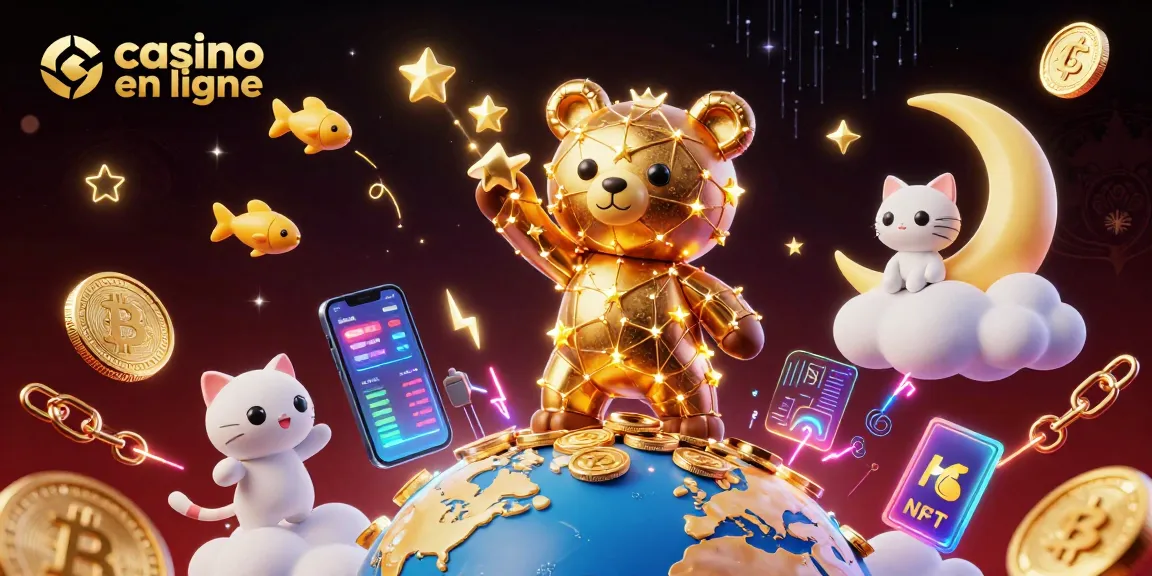 Plongez dans un univers captivant avec casino en ligne illustré par un ours constellation et des poissons étoiles.