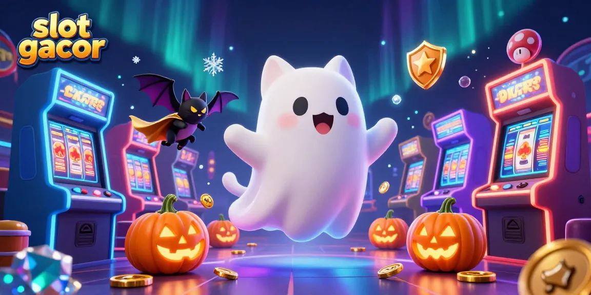 Slot gacor memikat dengan kucing hantu bermesraan di mesin slot berkilau di kasino.