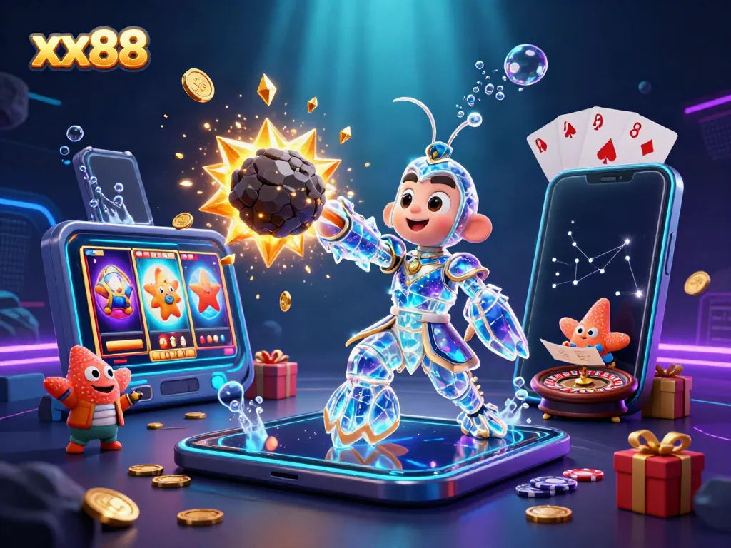 Experience the vibrant energy of xx88 with this dynamic 3D casino scene featuring adventures and riches.