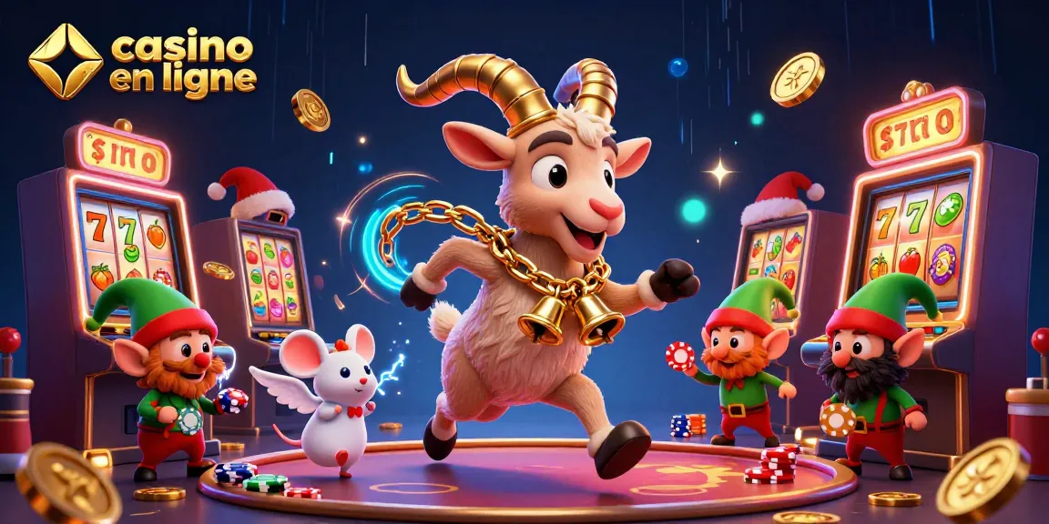 Animation dynamique de casino en ligne avec un Krampus et des personnages de Noël jouant aux machines à sous.