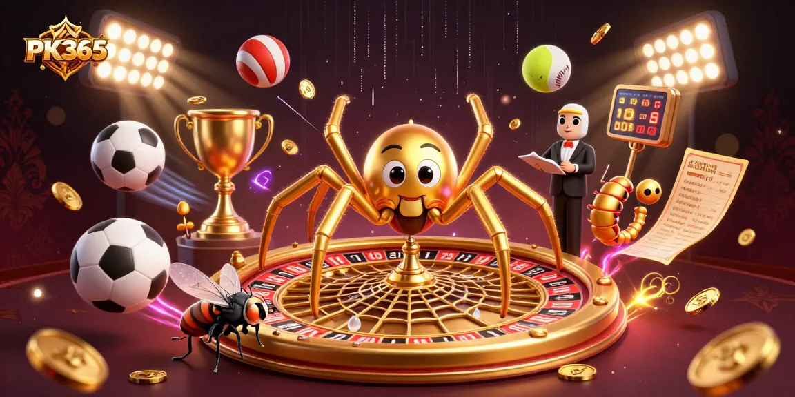 Place your bets at PK365 with the golden spider's roulette wheel and sports elements!