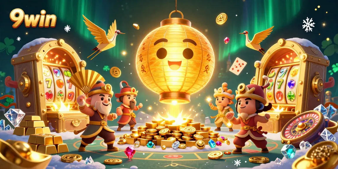 Experience the thrill of winning at 9win with vibrant casino elements and lucky symbols.