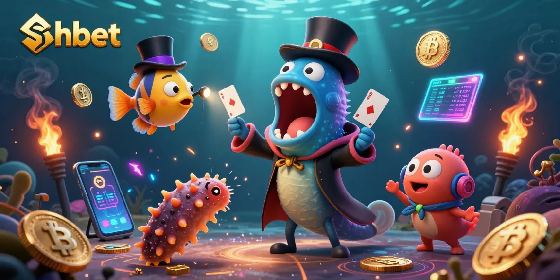 Shbet showcases a vibrant underwater casino scene with animated sea creatures performing magic and gambling elements.