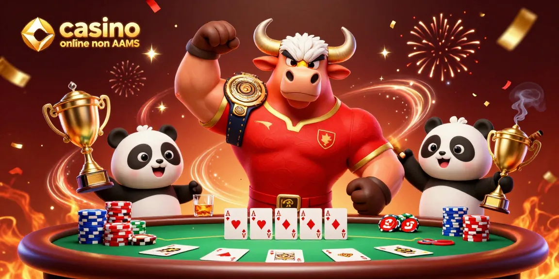 Scena coinvolgente che mostra il casino online non AAMS con personaggi vivaci che celebrano una vittoria al poker.