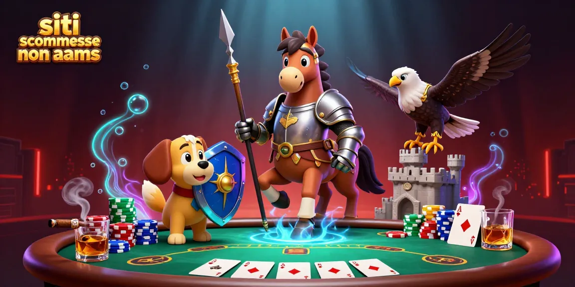 Scommetti sui siti scommesse non AAMS con questa illustrazione di un cavaliere e personaggi di casinò.