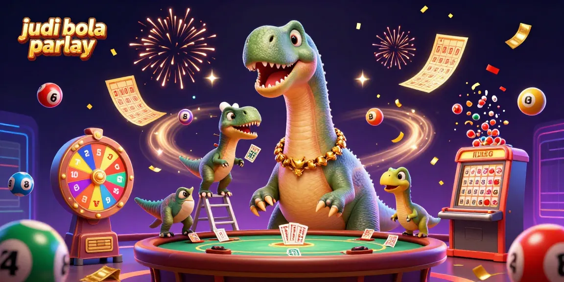 Engage in judi bola parlay with dynamic lottery balls and festive casino elements all around.