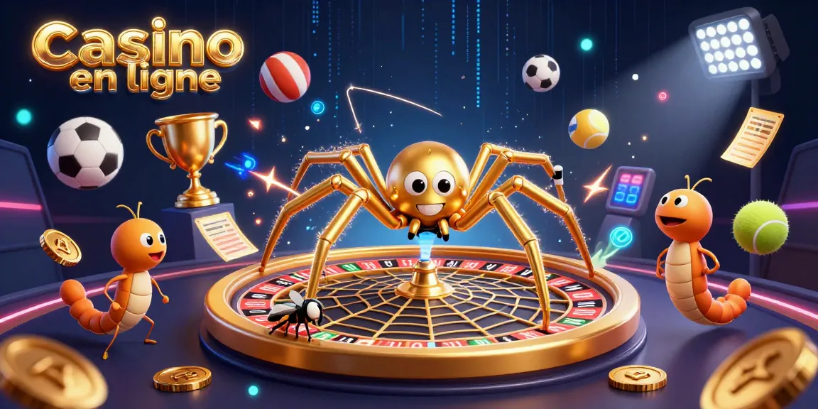 Placer des paris sur les jeux au casino en ligne avec une araignée dorée créant une toile de roulette.