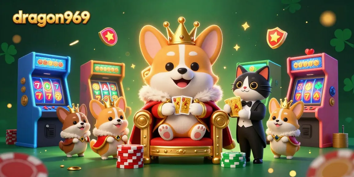 Experience thrilling gameplay at dragon969 with vibrant 3D illustrations of casino elements and characters.