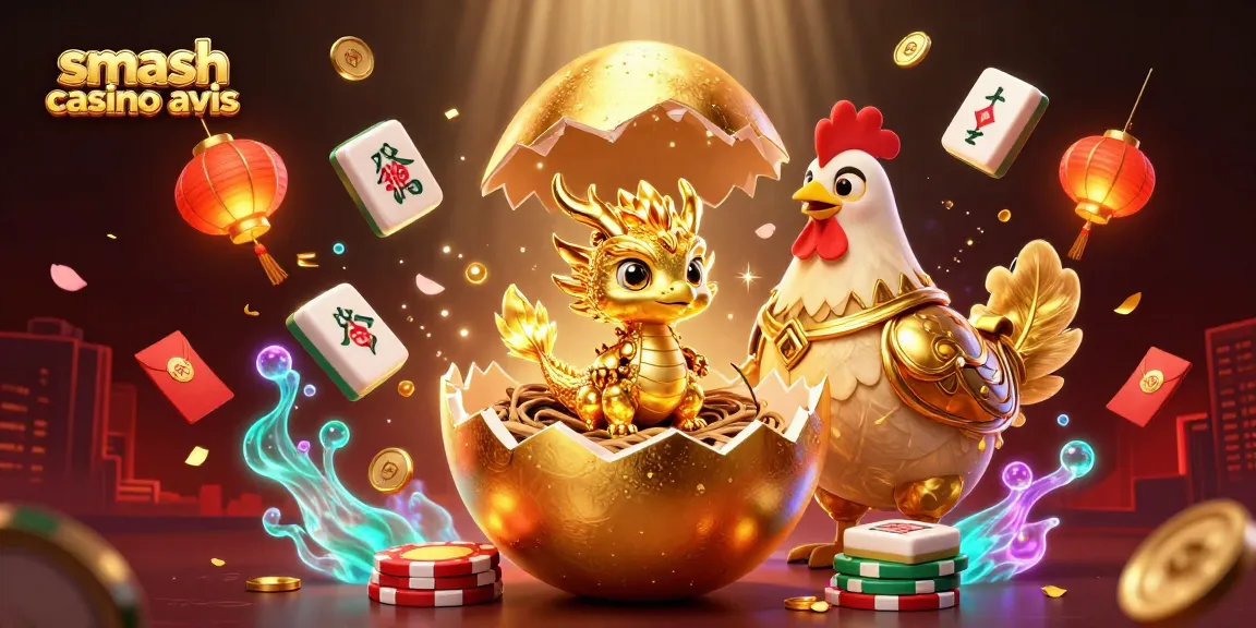 Analysez smash casino avis avec un dragon d'or et des jetons de poker révélés dans une scène riche.