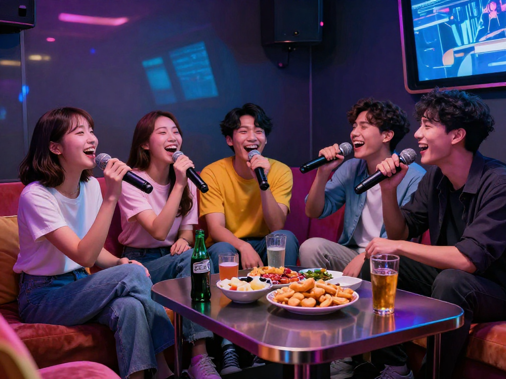 강남 유앤미에서 친구들과 함께 노래 부르며 즐거운 시간을 보내는 모습