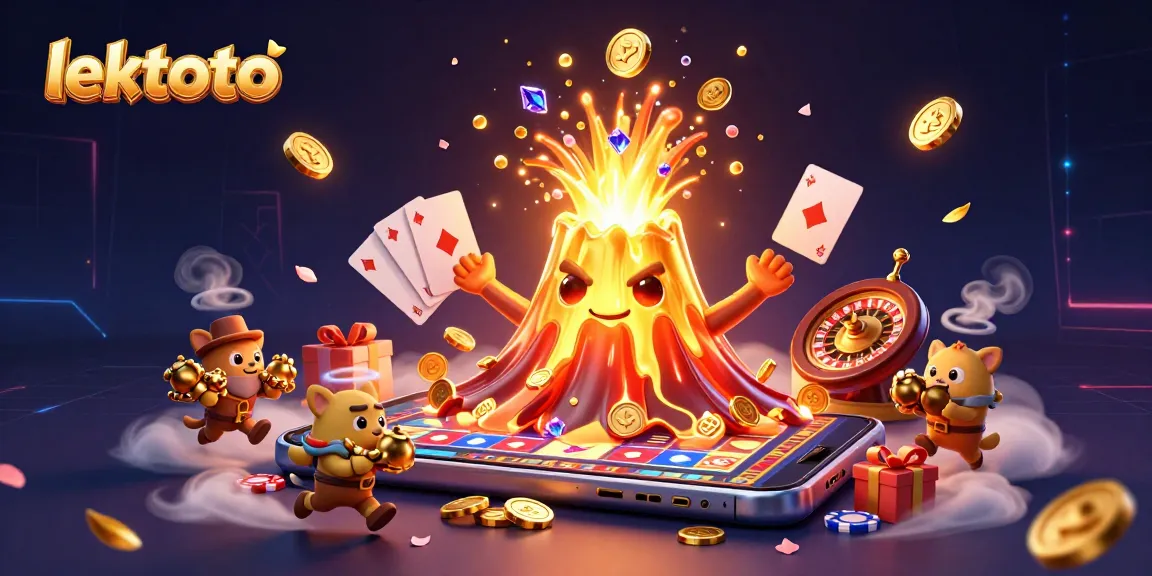 Experience lektoto's latest jackpot excitement with a volcano erupting treasure amidst vibrant gaming elements.
