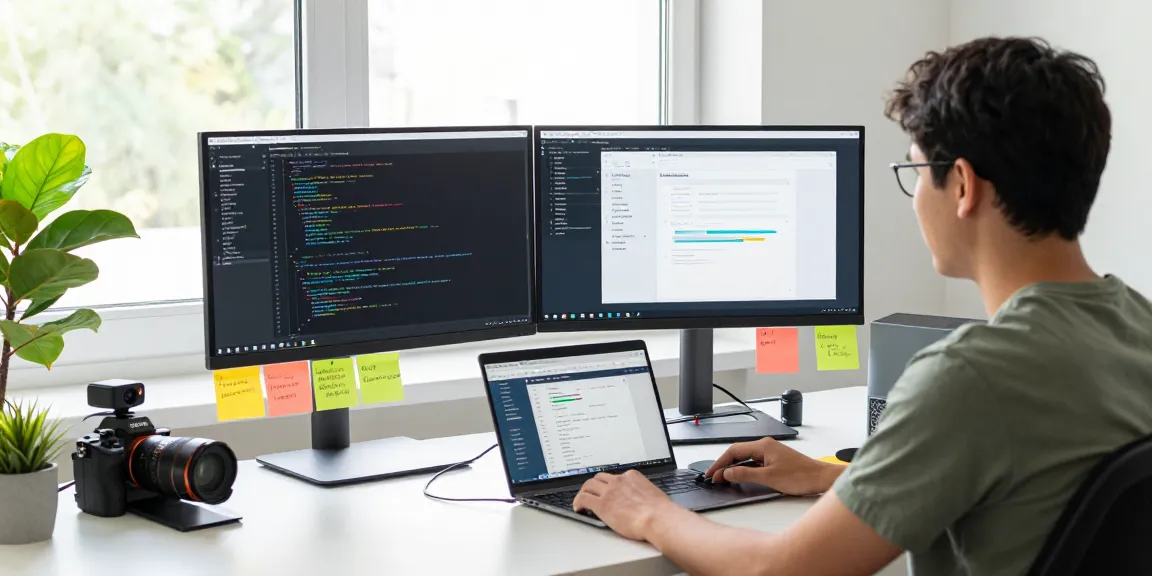 Engaged tech professional showcasing openclaw skills through a vibrant coding workspace filled with modern tools and creativity.