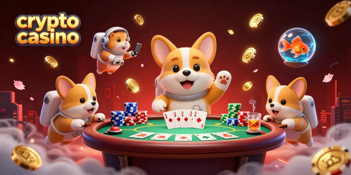 Immagine di un crypto casino con un corgi astronauta e elementi di gioco intriganti.