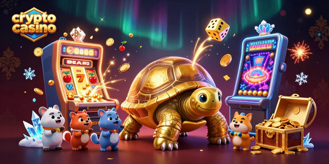 Casino crypto avec des personnages animés, une machine à sous pleine de gains et un univers coloré captivant.