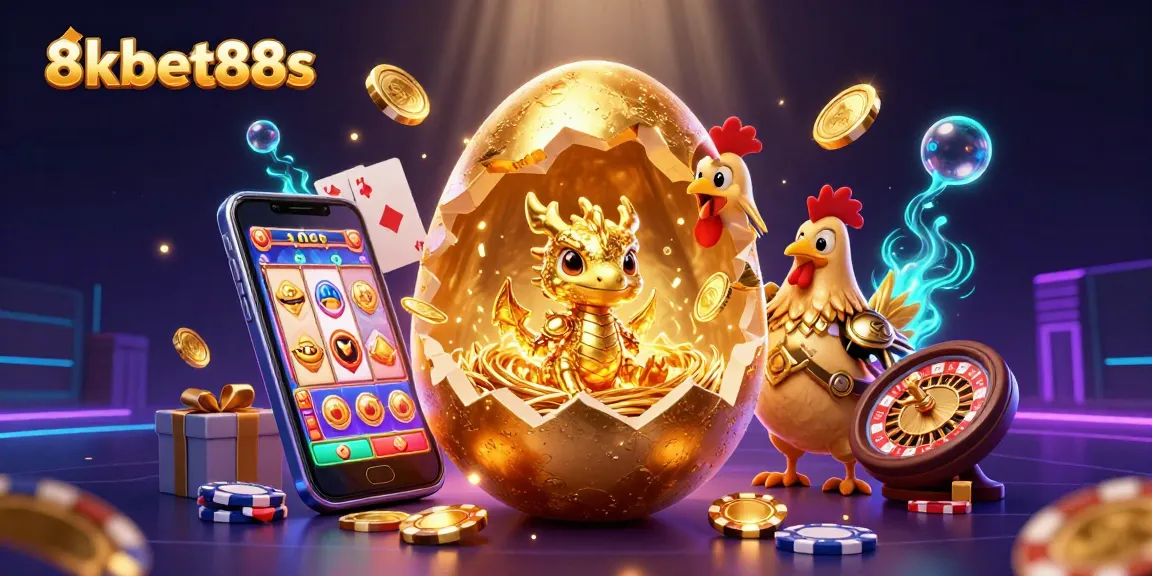 Experience thrilling wins with 8kbet88s, showcasing a golden dragon surrounded by vibrant casino games.