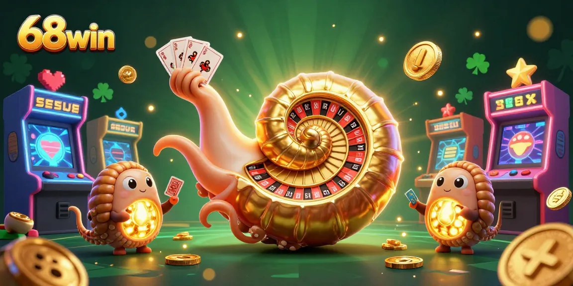 Experience exciting gaming adventures with 68win's vibrant casino-themed illustration.