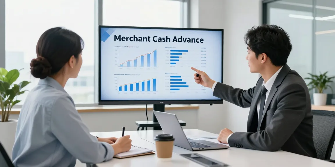 Consultation on merchant cash advance with financial advisor in modern office