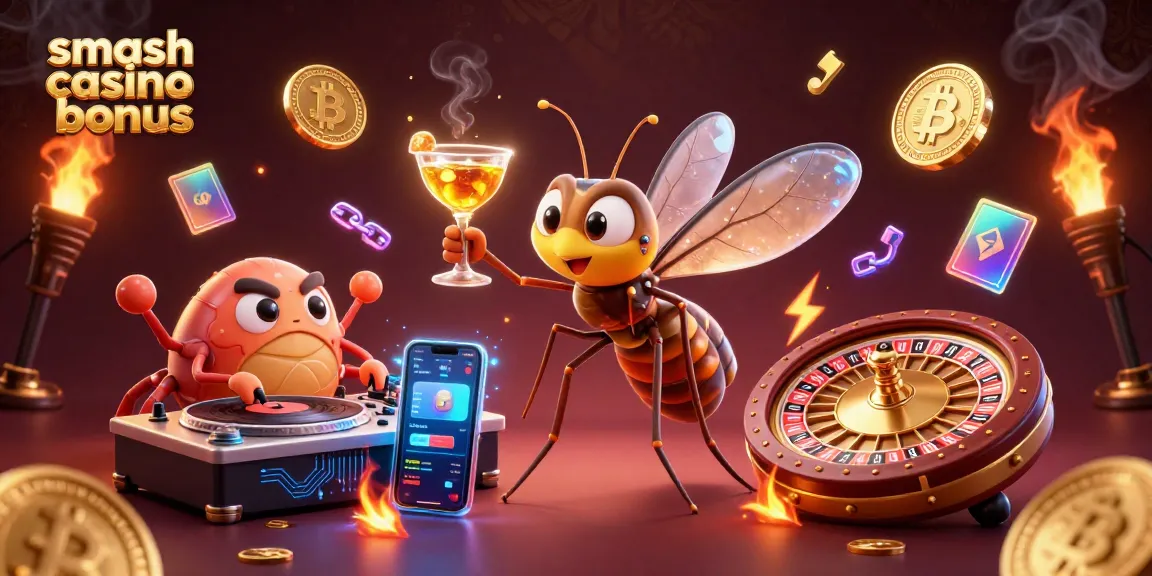 Gagnez avec le bonus smash casino en examinant une illustration vivante et dynamique de mascottes de casino.