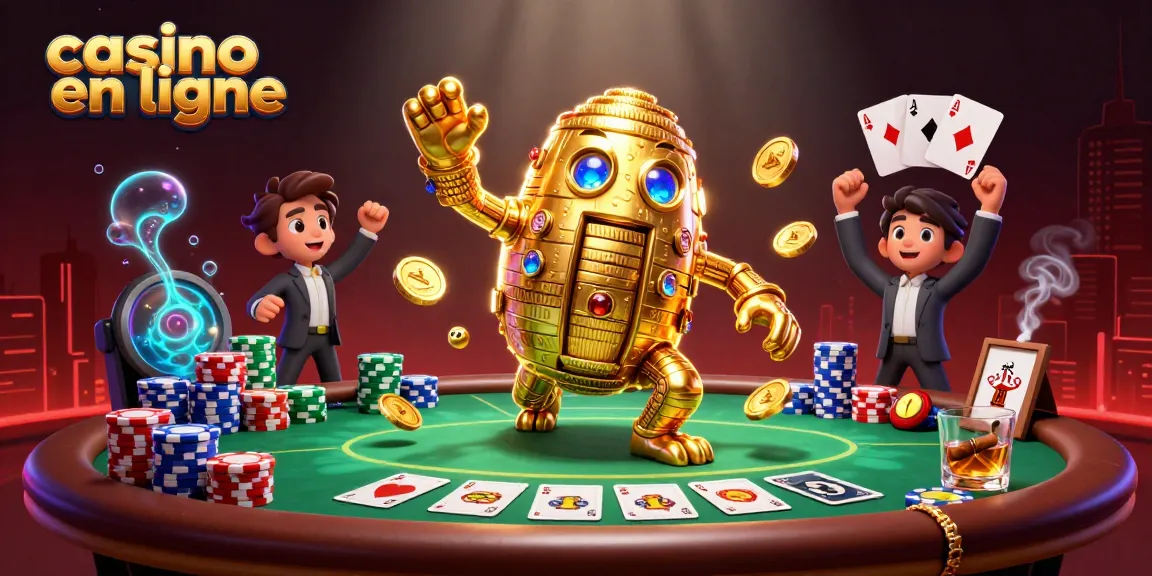 Joue à des jeux passionnants sur un casino en ligne avec un golem en or et une table de poker.