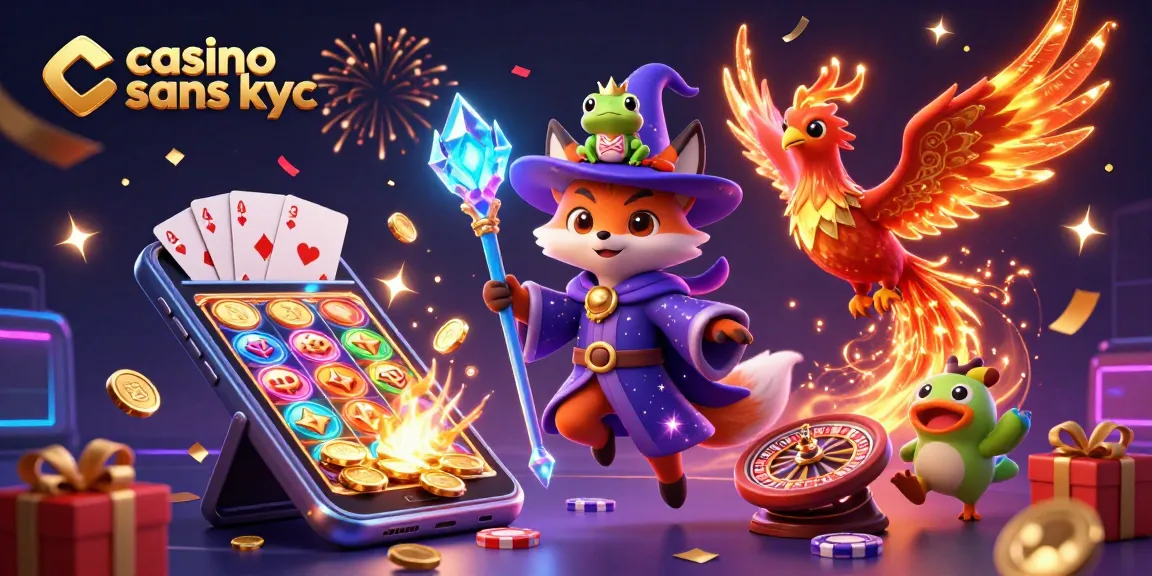 Jouer au casino sans KYC avec des personnages colorés et des éléments de jeu animés.
