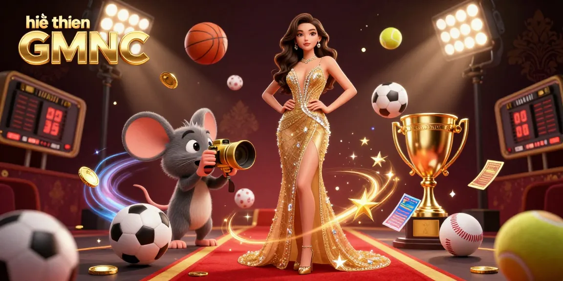 The 3D illustration depicts "hệ thống GMNC," showcasing vibrant sports betting elements amid an engaging casino atmosphere.