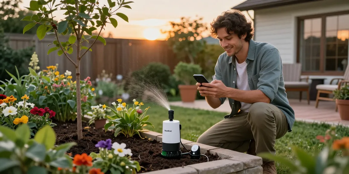 Using the rainpoint automatic watering system in a vibrant home garden to ensure healthy plant growth.