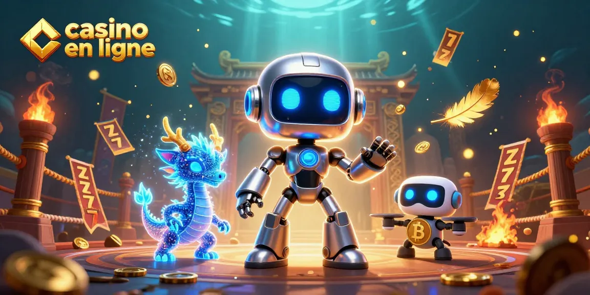 Profitez de l'action avec ce casino en ligne, où un robot cyberpunk et un dragon holographique s'illuminent au milieu des machines à sous.
