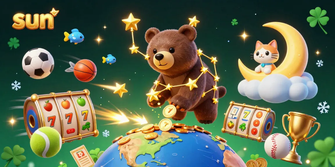 Bet big with Sun at your side, as golden stars scoop up coins in this vibrant casino scene.
