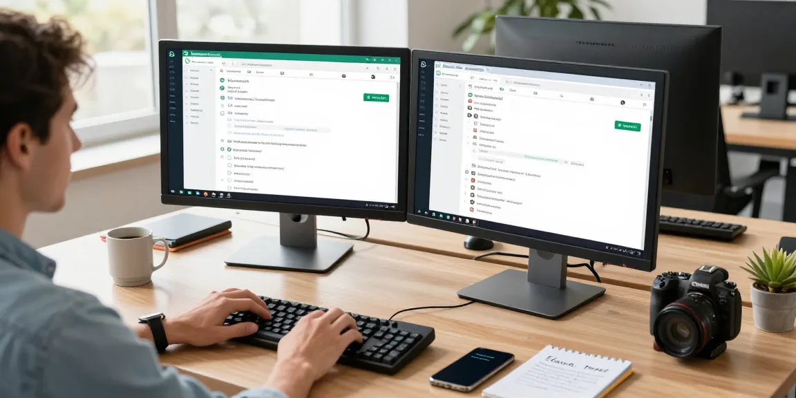 Person using WhatsApp網頁版 on desktop in a modern workspace, showcasing productivity tools and communication.