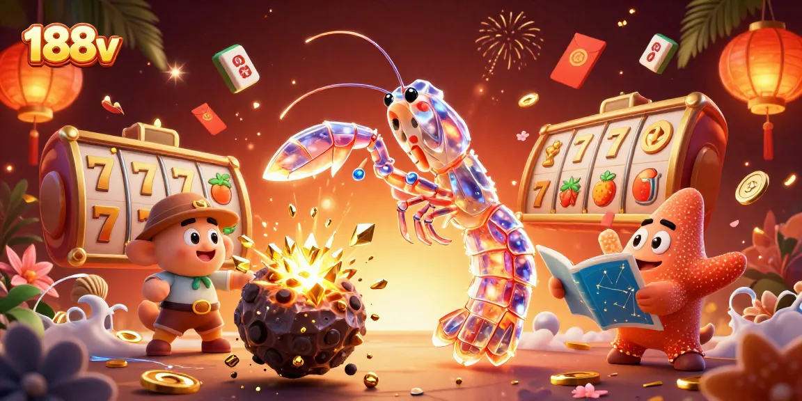 Experience the excitement of 188v as a galactic samurai mantis shrimp battles for gems and coins in a rich, dynamic casino scene.