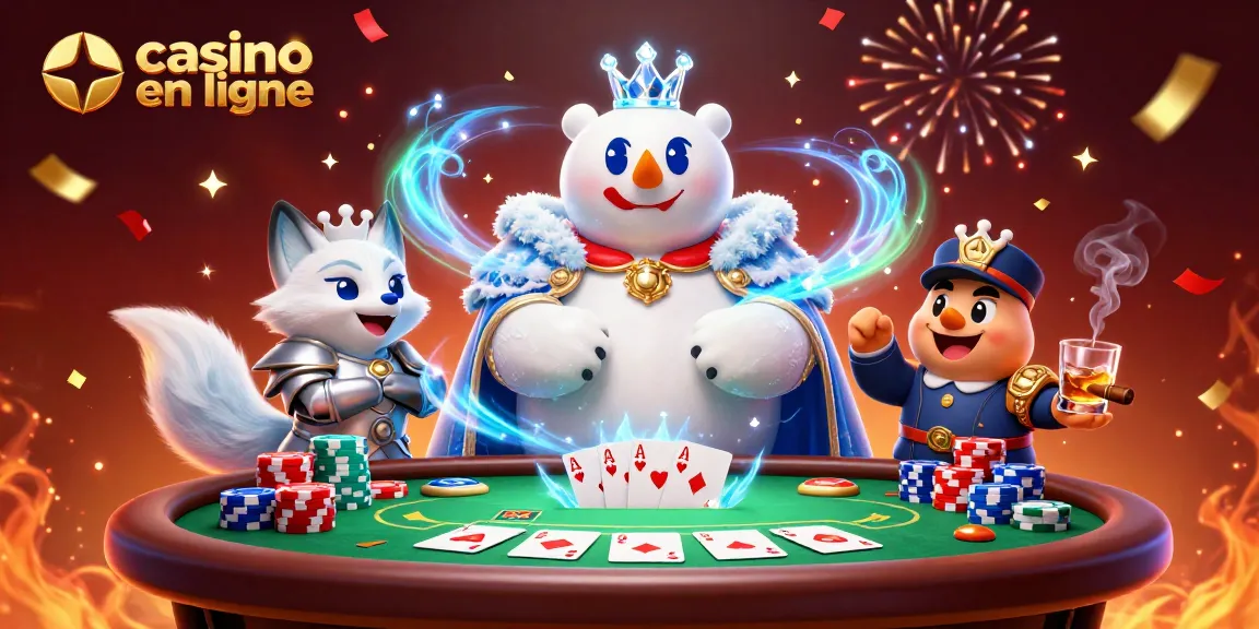 Jouer à casino en ligne avec le roi ours polaire et son compagnon dans une illustration 3D.