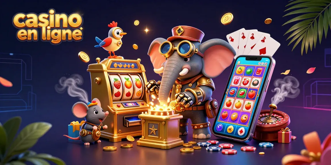Jouer dans un casino en ligne avec un éléphant steampunk et des éléments de jeu colorés