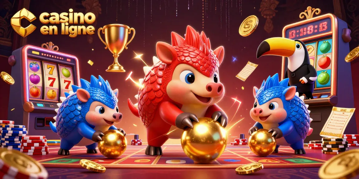 Les pangolins en compétition dans un casino en ligne, entourés de machines à sous et de jetons.