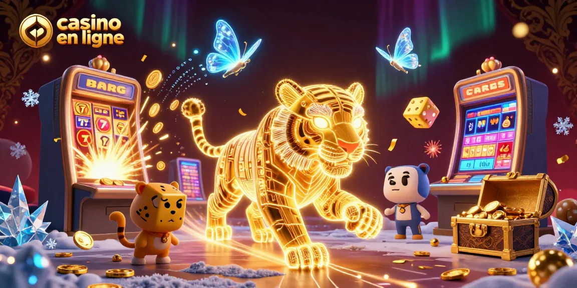 Casino en ligne : Illustration captivante d'un tigre et machines à sous en lumière