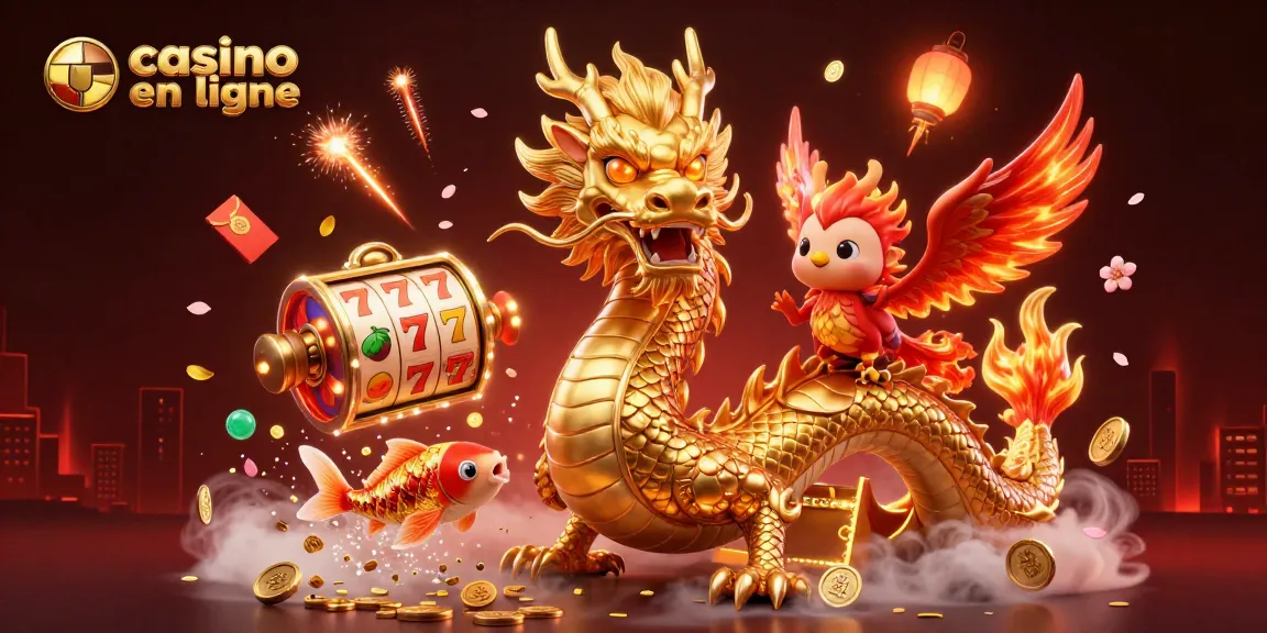 Vivez l'excitation des jeux de casino en ligne avec un dragon doré et une carpe chanceuse.