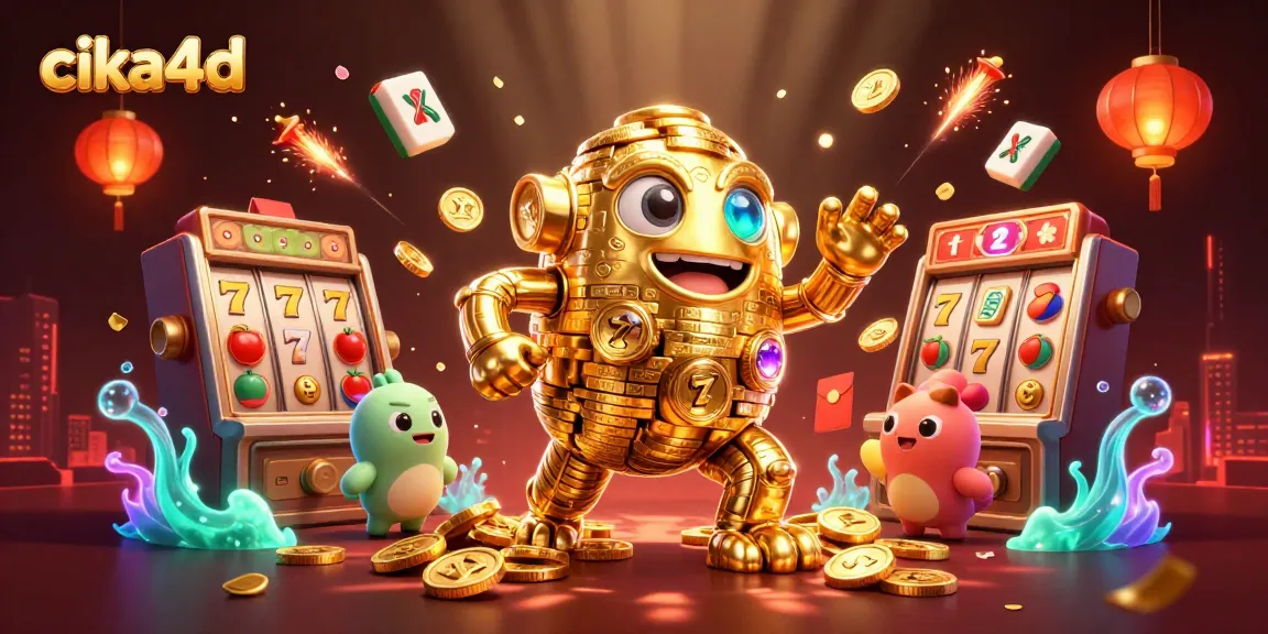 Experience exciting gameplay with cika4d as the golden golem brings luck and vibrant casino symbols to life.