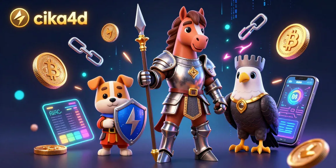 Engage in thrilling slots at cika4d, featuring colorful 3D characters, crypto coins, and vibrant gaming elements.