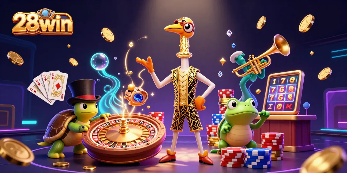 Experience thrilling gameplay with 28win's vibrant casino atmosphere featuring 3D characters and exciting elements.