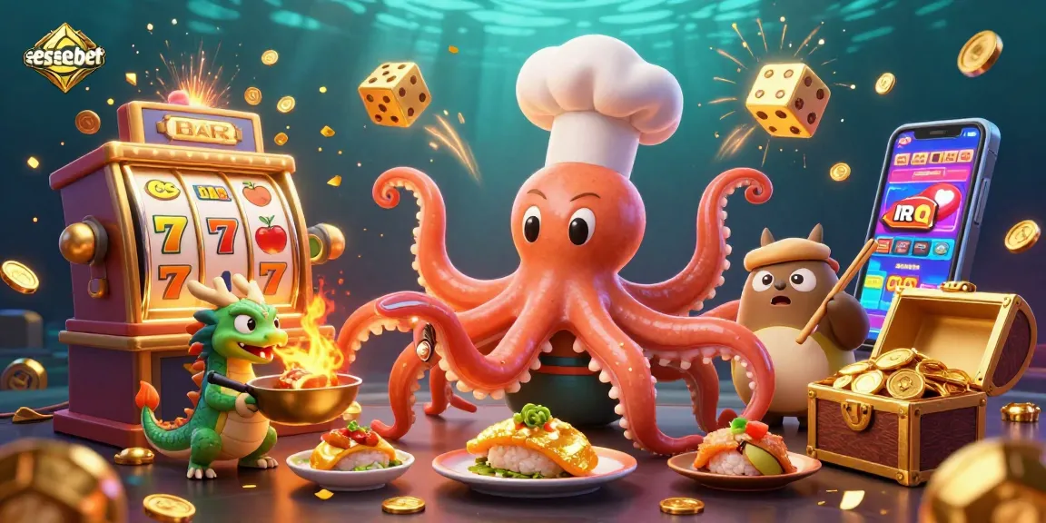 Experience the vibrant casino scene with essebet's 3D octopus chef preparing winning dishes.